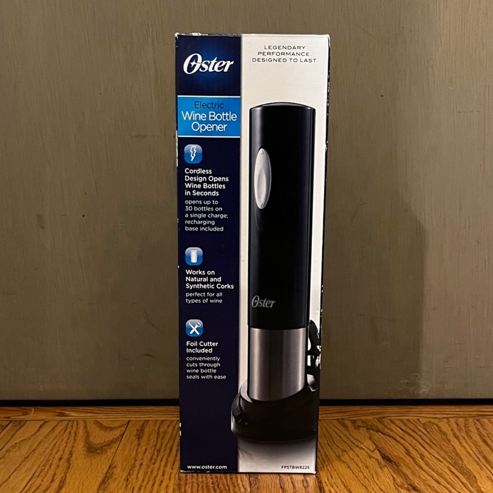 Oster Cordless Wine Opener NWT - Black and Silver